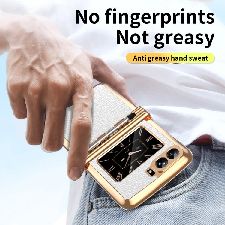 For Motorola Razr 2022 Foldable Electroplated Plain Leather Phone Case with Stylus
