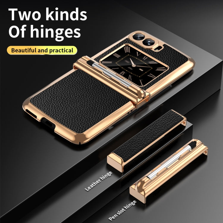 For Motorola Razr 2022 Foldable Electroplated Plain Leather Phone Case with Stylus