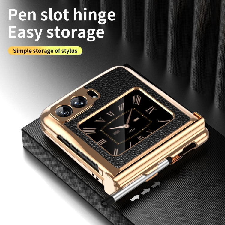 For Motorola Razr 2022 Foldable Electroplated Plain Leather Phone Case with Stylus