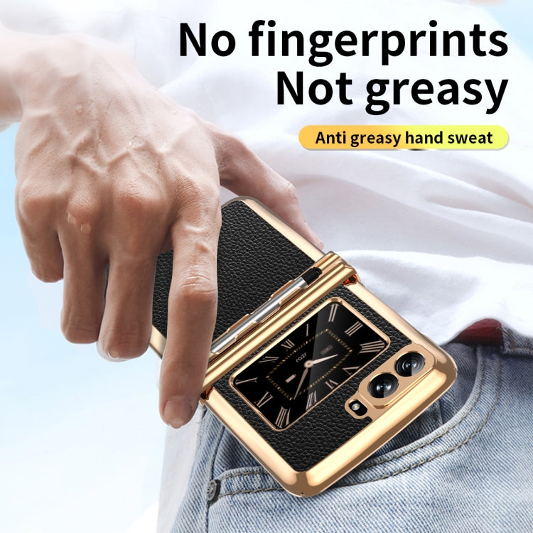 For Motorola Razr 2022 Foldable Electroplated Plain Leather Phone Case with Stylus