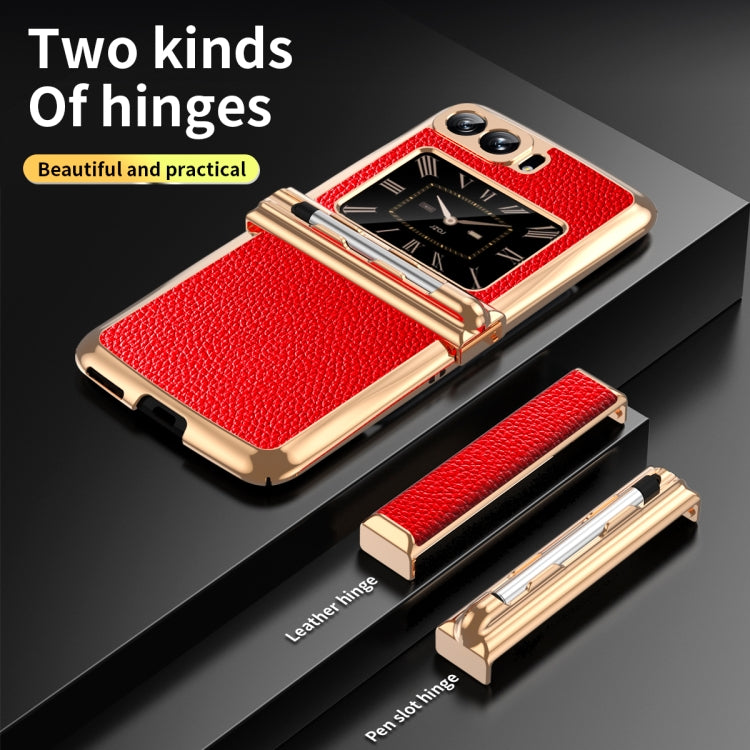 For Motorola Razr 2022 Foldable Electroplated Plain Leather Phone Case with Stylus