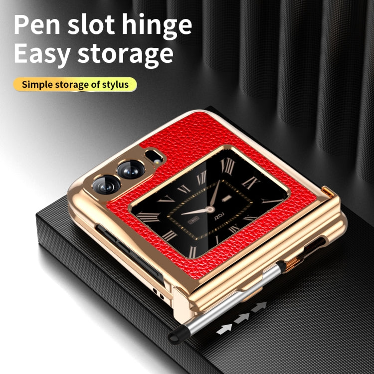 For Motorola Razr 2022 Foldable Electroplated Plain Leather Phone Case with Stylus
