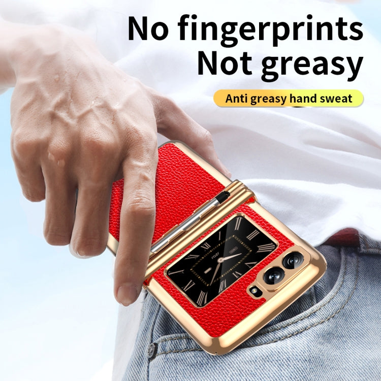 For Motorola Razr 2022 Foldable Electroplated Plain Leather Phone Case with Stylus