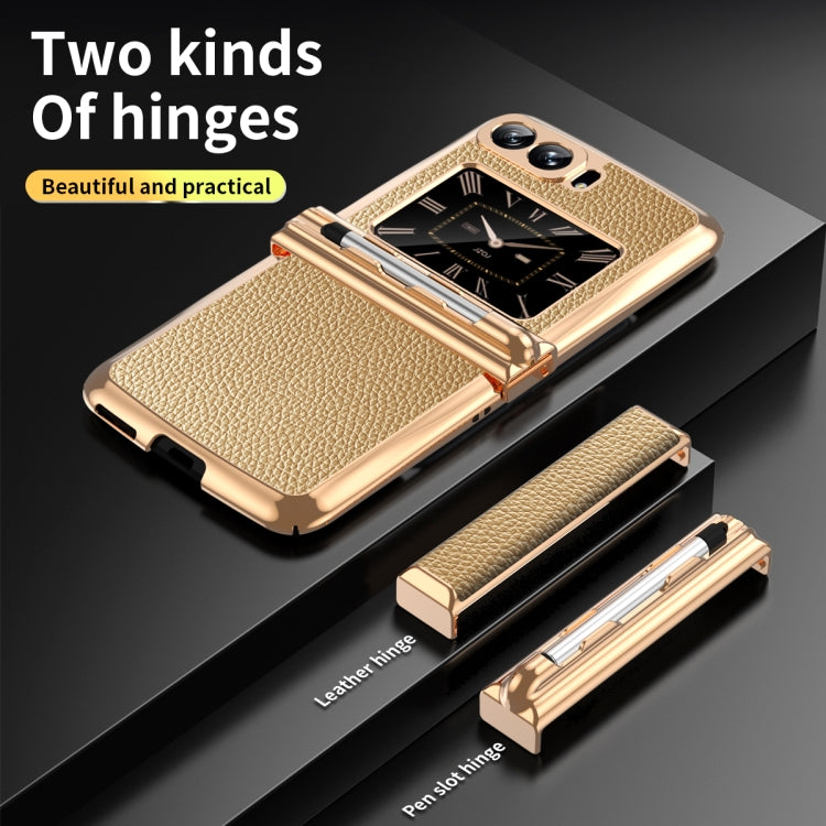 For Motorola Razr 2022 Foldable Electroplated Plain Leather Phone Case with Stylus