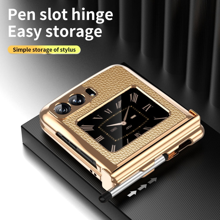 For Motorola Razr 2022 Foldable Electroplated Plain Leather Phone Case with Stylus