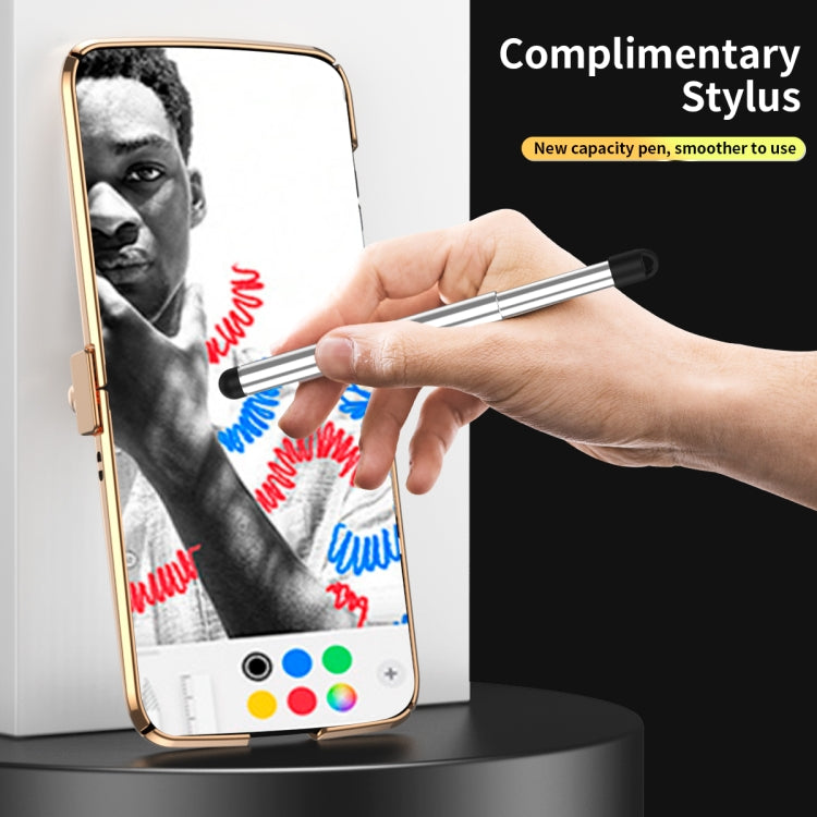 For Motorola Razr 2022 Foldable Electroplated Plain Leather Phone Case with Stylus