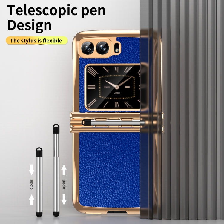 For Motorola Razr 2022 Foldable Electroplated Plain Leather Phone Case with Stylus