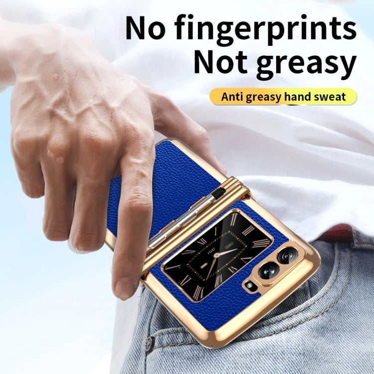 For Motorola Razr 2022 Foldable Electroplated Plain Leather Phone Case with Stylus
