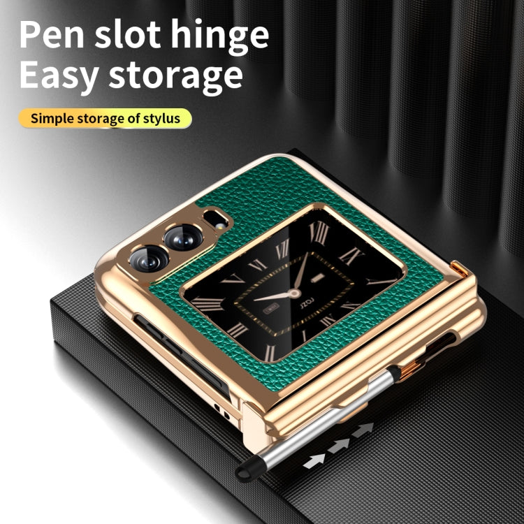 For Motorola Razr 2022 Foldable Electroplated Plain Leather Phone Case with Stylus