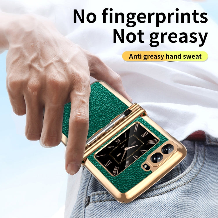 For Motorola Razr 2022 Foldable Electroplated Plain Leather Phone Case with Stylus