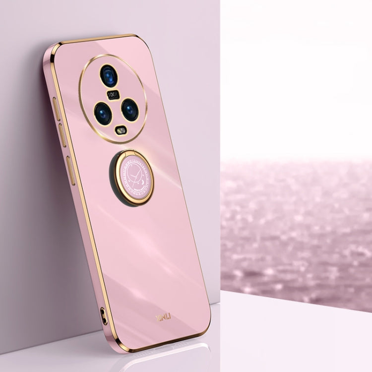 For Honor Magic5 5G XINLI Straight Edge 6D Electroplate TPU Phone Case with Ring Holder