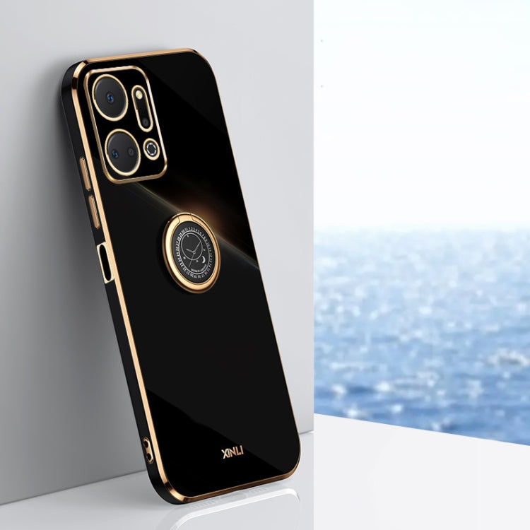For Honor X7a 2023 XINLI Straight Edge 6D Electroplate TPU Phone Case with Ring Holder