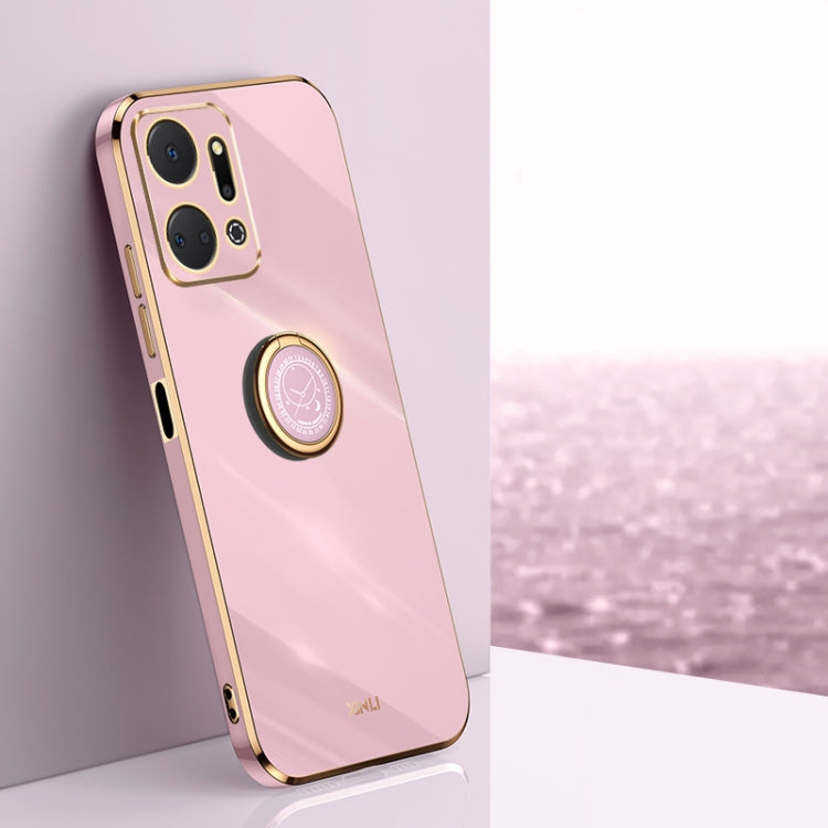 For Honor X7a 2023 XINLI Straight Edge 6D Electroplate TPU Phone Case with Ring Holder