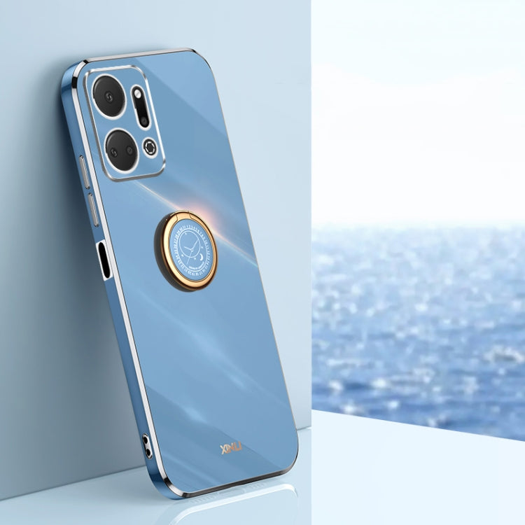 For Honor X7a 2023 XINLI Straight Edge 6D Electroplate TPU Phone Case with Ring Holder
