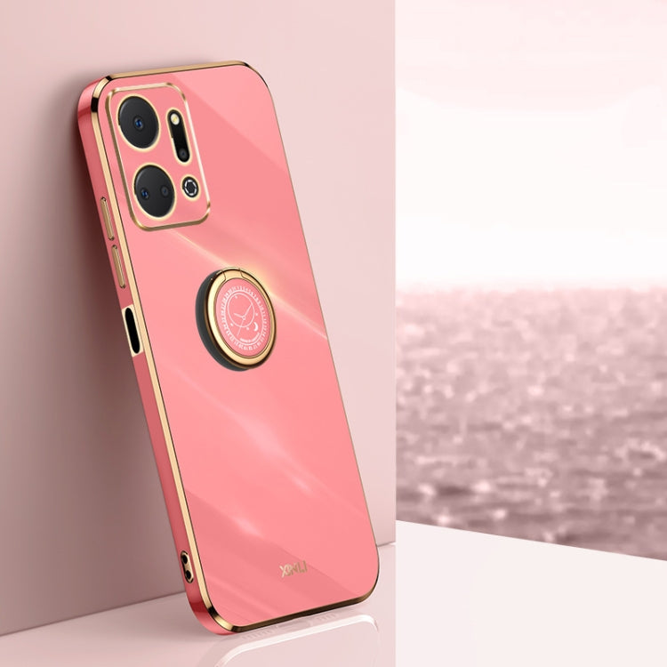 For Honor X7a 2023 XINLI Straight Edge 6D Electroplate TPU Phone Case with Ring Holder