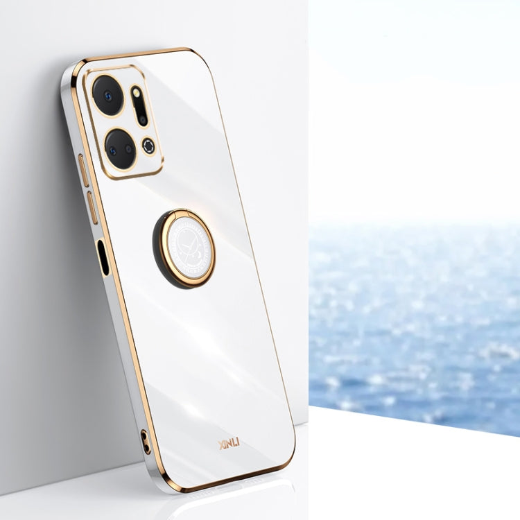 For Honor X7a 2023 XINLI Straight Edge 6D Electroplate TPU Phone Case with Ring Holder