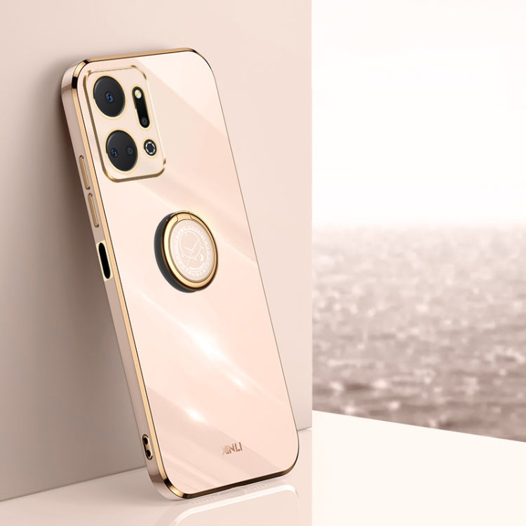 For Honor X7a 2023 XINLI Straight Edge 6D Electroplate TPU Phone Case with Ring Holder