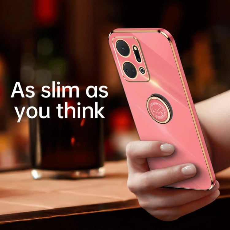 For Honor X7a 2023 XINLI Straight Edge 6D Electroplate TPU Phone Case with Ring Holder