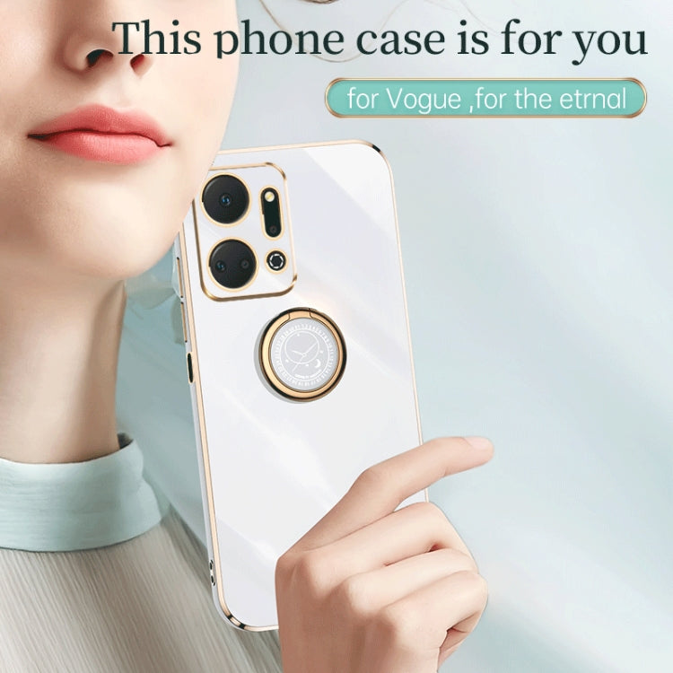 For Honor X7a 2023 XINLI Straight Edge 6D Electroplate TPU Phone Case with Ring Holder