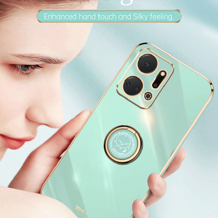 For Honor X7a 2023 XINLI Straight Edge 6D Electroplate TPU Phone Case with Ring Holder
