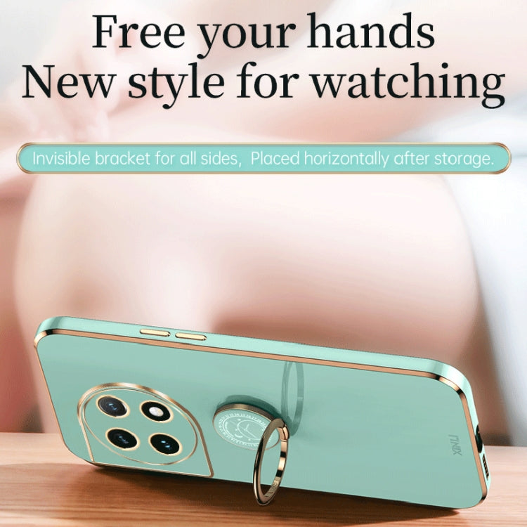 For OnePlus 11 XINLI Straight Edge 6D Electroplate TPU Phone Case with Ring Holder