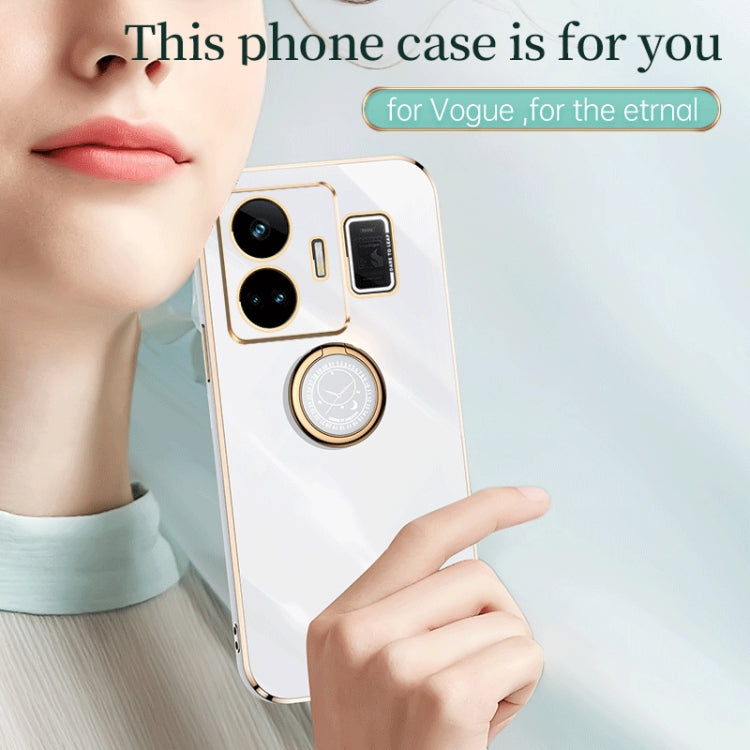 For Realme GT Neo 5 XINLI Straight Edge 6D Electroplate TPU Phone Case with Ring Holder