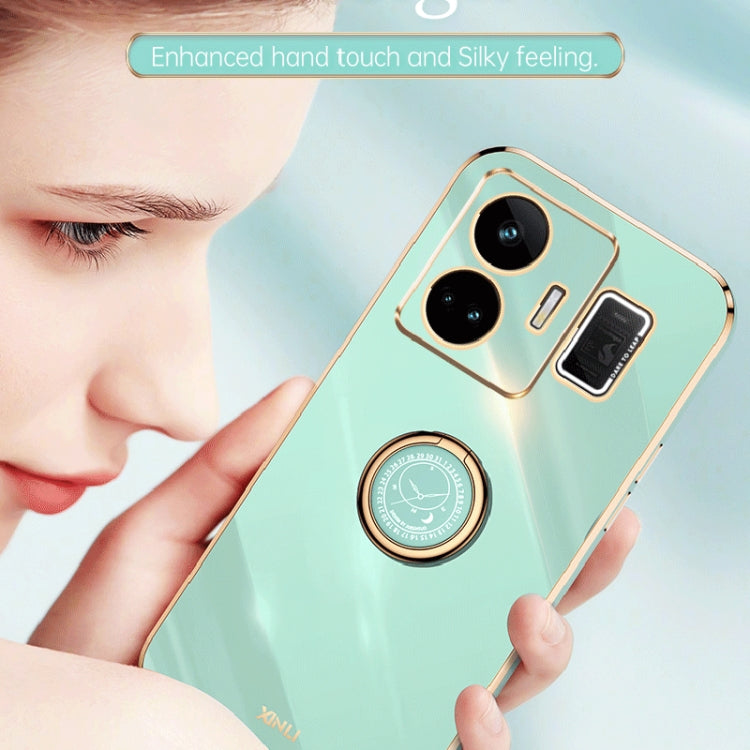 For Realme GT Neo 5 XINLI Straight Edge 6D Electroplate TPU Phone Case with Ring Holder