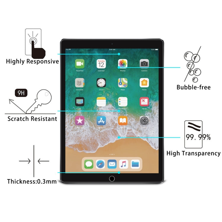 For iPad Pro 12.9 2017 / 2015 2pcs 9H 2.5D Explosion-proof Tempered Tablet Glass Film