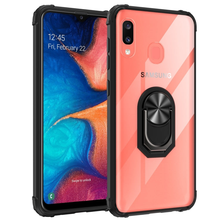 For Galaxy A20 Shockproof Transparent TPU + Acrylic Case with Ring Holder