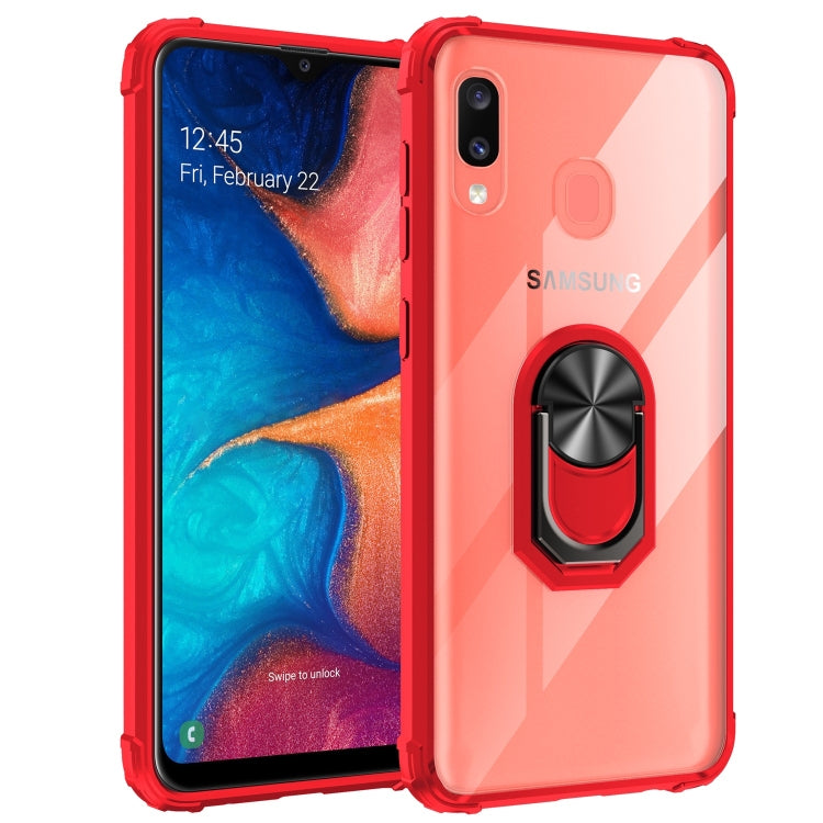 For Galaxy A20 Shockproof Transparent TPU + Acrylic Case with Ring Holder