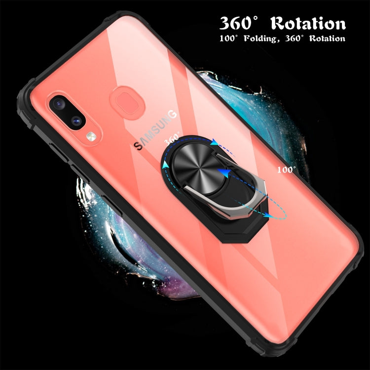 For Galaxy A50 Shockproof Transparent TPU + Acrylic Case with Ring Holder