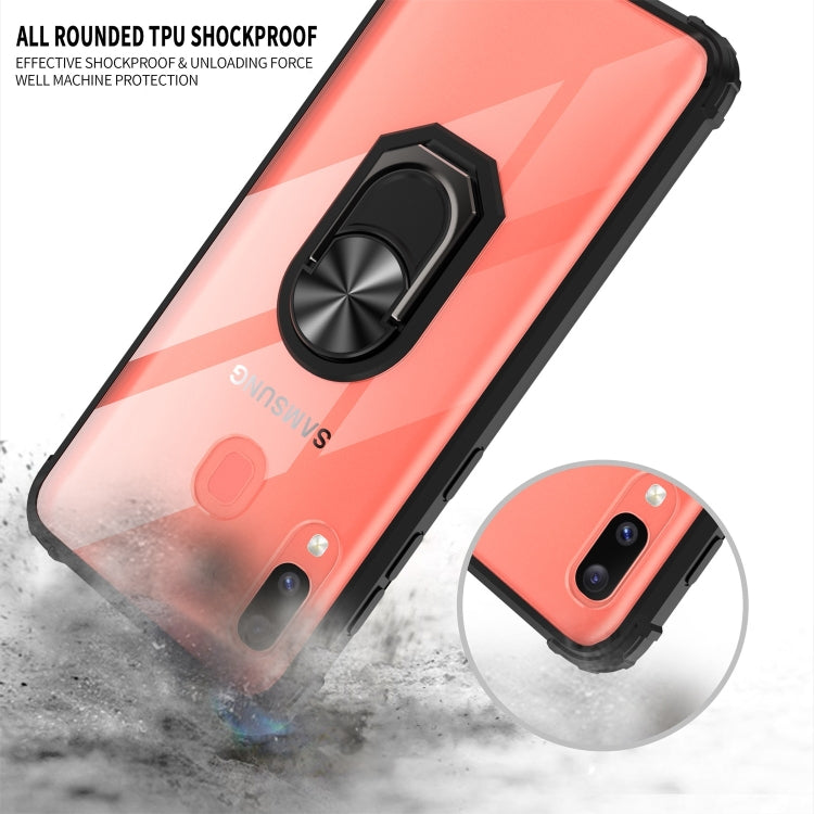 For Galaxy A70 Shockproof Transparent TPU + Acrylic Case with Ring Holder