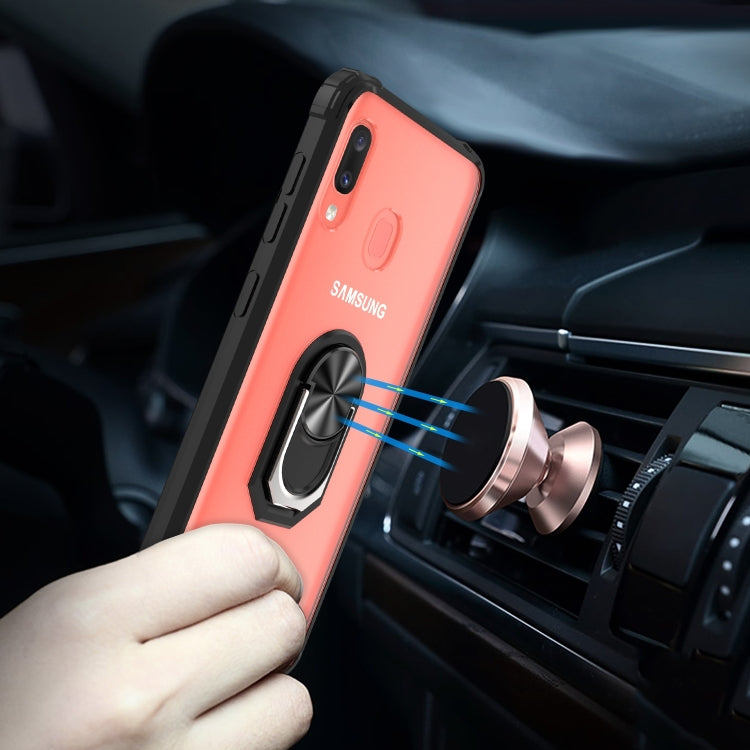 For Galaxy A70 Shockproof Transparent TPU + Acrylic Case with Ring Holder