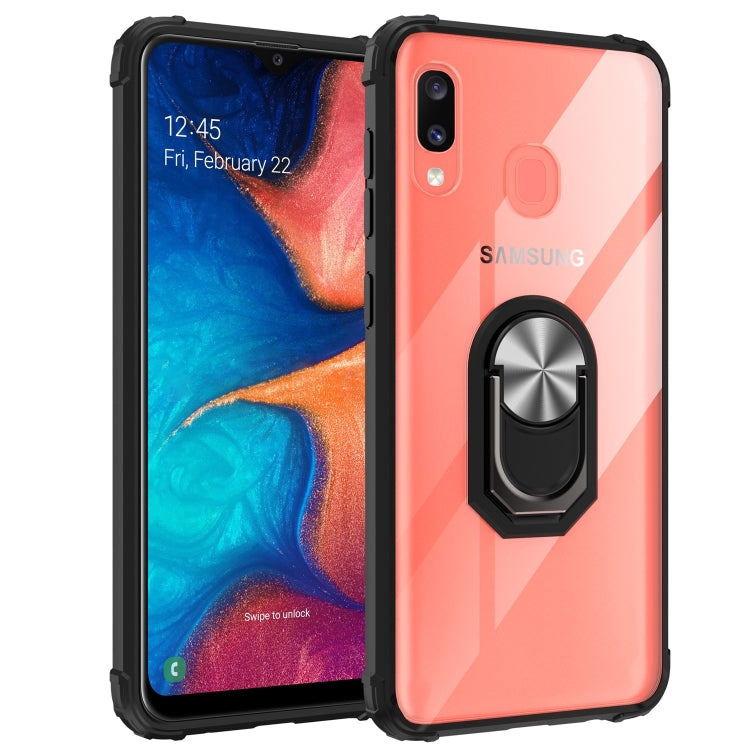 For Galaxy A70 Shockproof Transparent TPU + Acrylic Case with Ring Holder