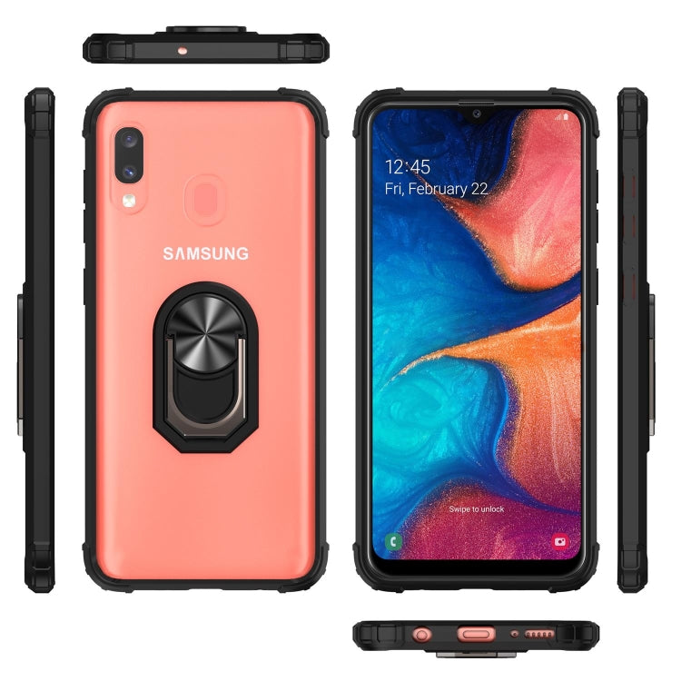 For Galaxy A70 Shockproof Transparent TPU + Acrylic Case with Ring Holder