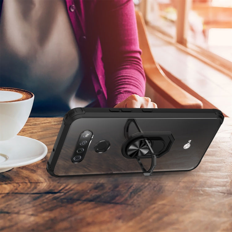 For LG K51 Shockproof Transparent TPU + Acrylic Case with Ring Holder