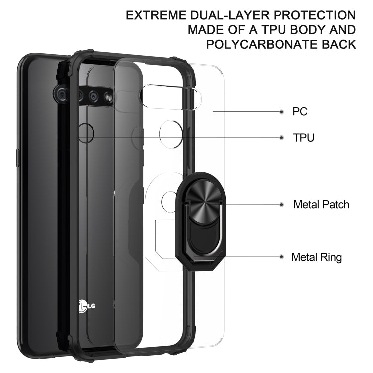 For LG K51 Shockproof Transparent TPU + Acrylic Case with Ring Holder