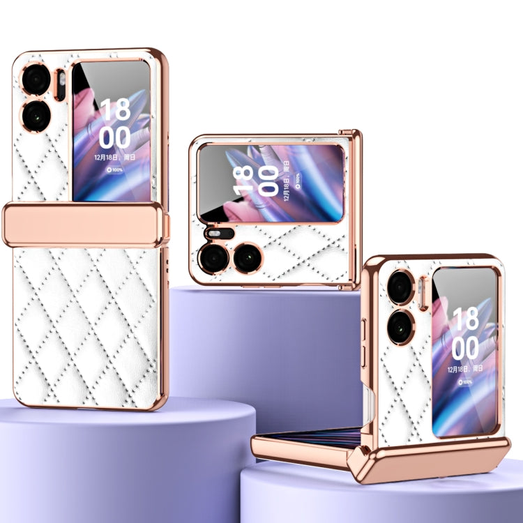 For OPPO Find N2 Flip Rhombus Pattern Electroplated Plain Leather Magnetic Hinge Phone Case with Protective Film
