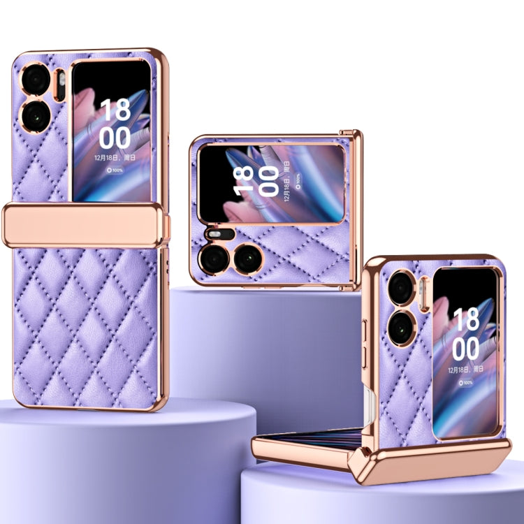For OPPO Find N2 Flip Rhombus Pattern Electroplated Plain Leather Magnetic Phone Case with Hinge
