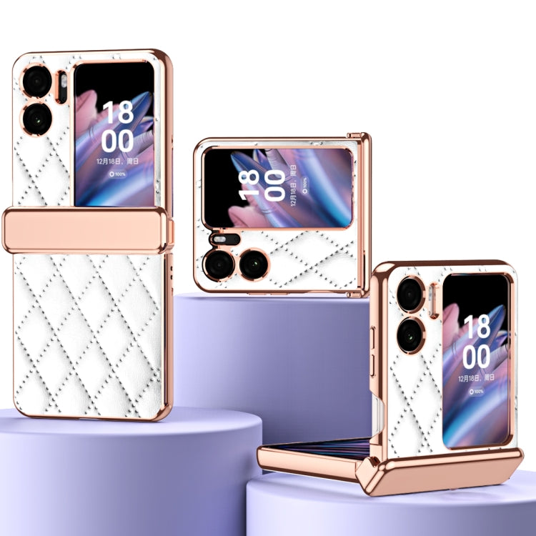 For OPPO Find N2 Flip Rhombus Pattern Electroplated Plain Leather Magnetic Phone Case with Hinge