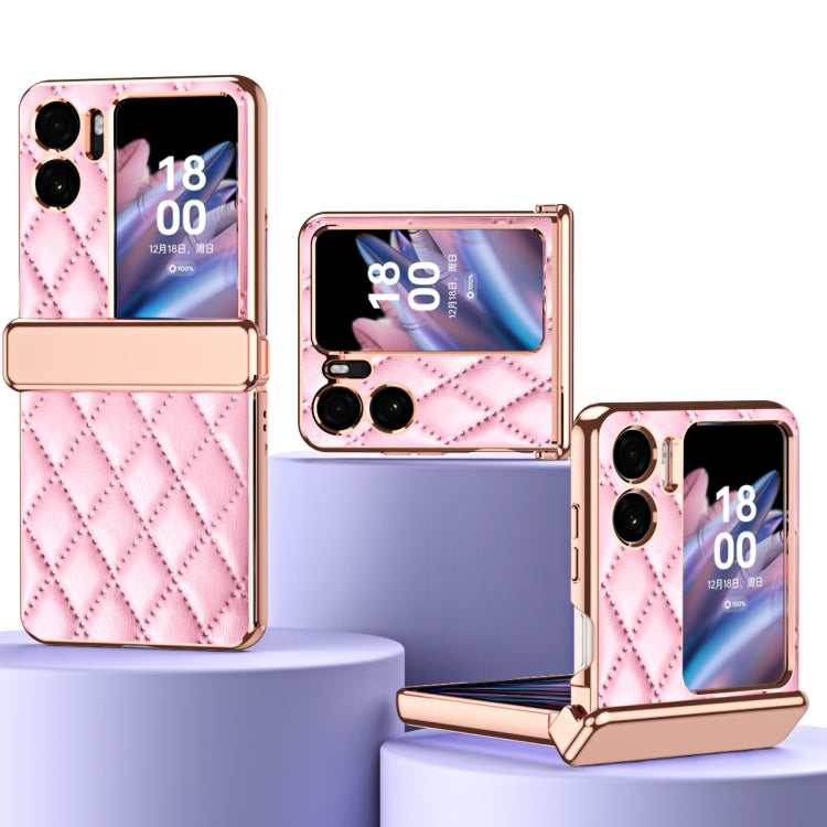 For OPPO Find N2 Flip Rhombus Pattern Electroplated Plain Leather Magnetic Phone Case with Hinge