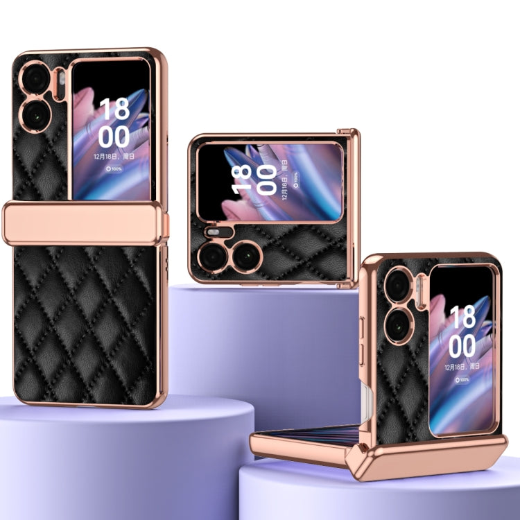 For OPPO Find N2 Flip Rhombus Pattern Electroplated Plain Leather Magnetic Phone Case with Hinge