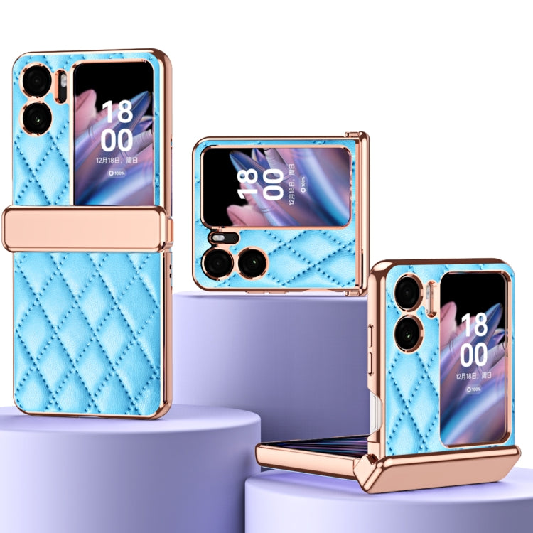 For OPPO Find N2 Flip Rhombus Pattern Electroplated Plain Leather Magnetic Phone Case with Hinge