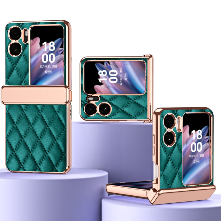 For OPPO Find N2 Flip Rhombus Pattern Electroplated Plain Leather Magnetic Phone Case with Hinge