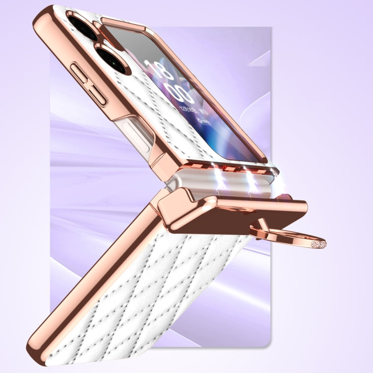 For OPPO Find N2 Flip Rhombus Pattern Electroplated Plain Leather Magnetic Phone Case with Hinge