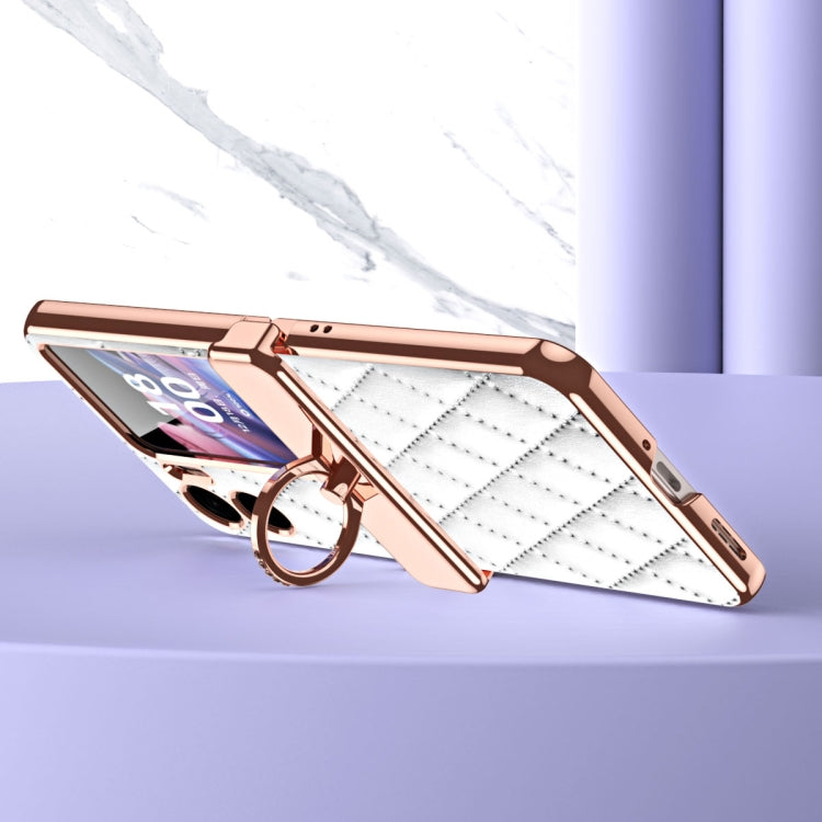 For OPPO Find N2 Flip Rhombus Pattern Electroplated Plain Leather Magnetic Phone Case with Hinge