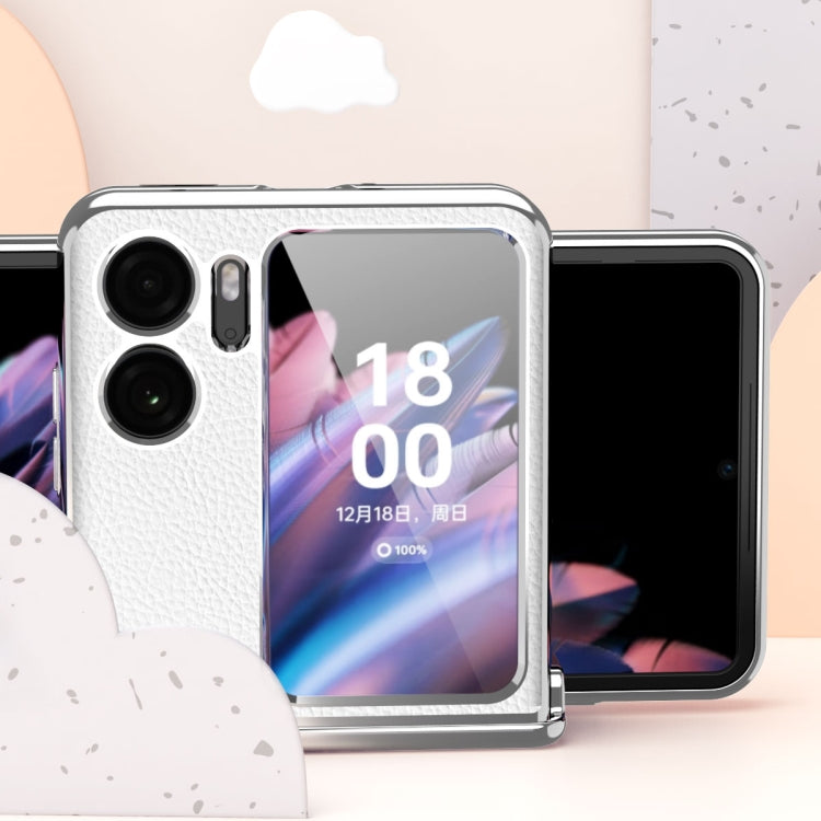 For OPPO Find N2 Flip Litchi Pattern Electroplating Frame Magnetic Phone Case with Protective Film