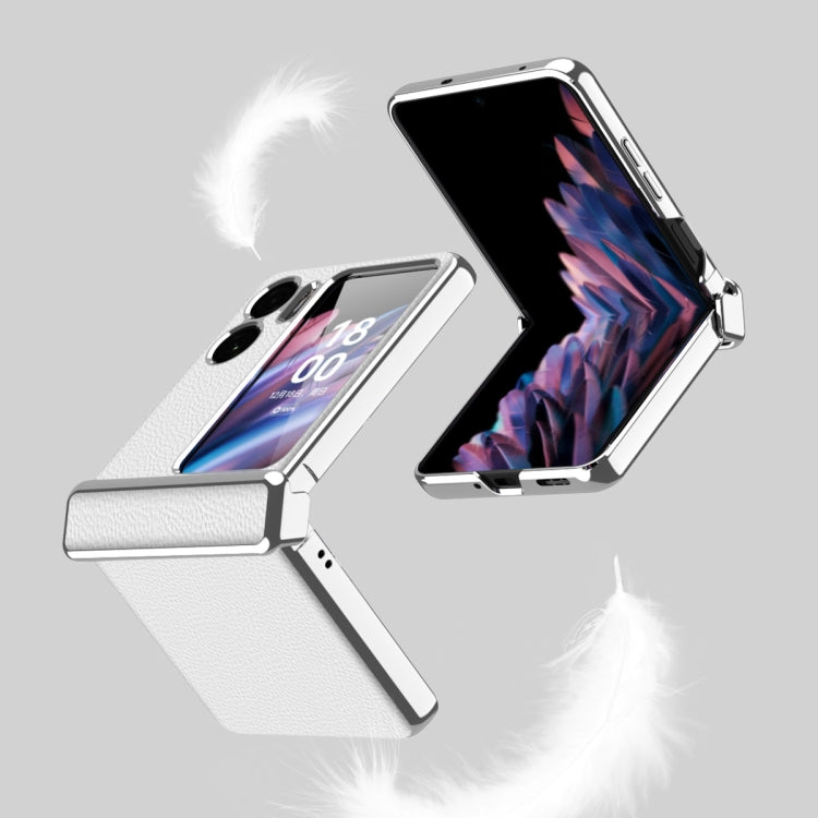 For OPPO Find N2 Flip Litchi Pattern Electroplating Frame Magnetic Phone Case with Protective Film