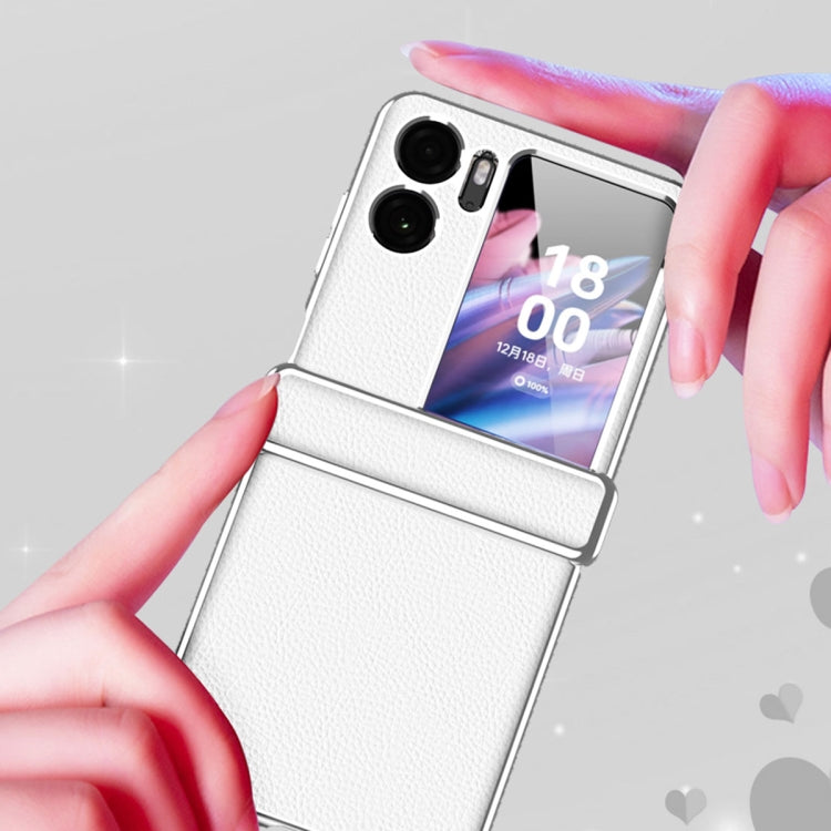 For OPPO Find N2 Flip Litchi Pattern Electroplating Frame Magnetic Phone Case with Protective Film