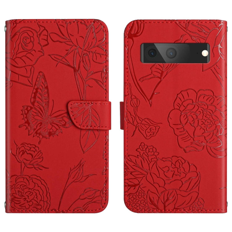 For Google Pixel 7A Skin Feel Butterfly Peony Embossed Leather Phone Case